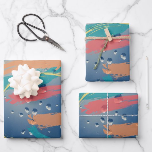 3-set Raindrop Effect Brushstroke Wrapping Paper (Voorkant)