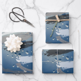 3-set zwart en grijs penseelstreek inpakpapier