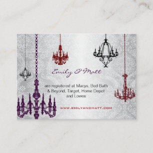 3 Silver Red- en Black Chandeliers Damask Wedding Informatiekaartje