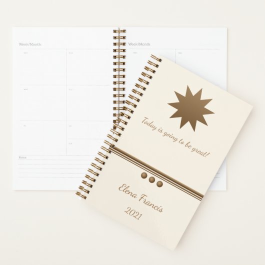 3 Sphère Brossé Gold & Cream Professional Planner (Devant avec enveloppe)