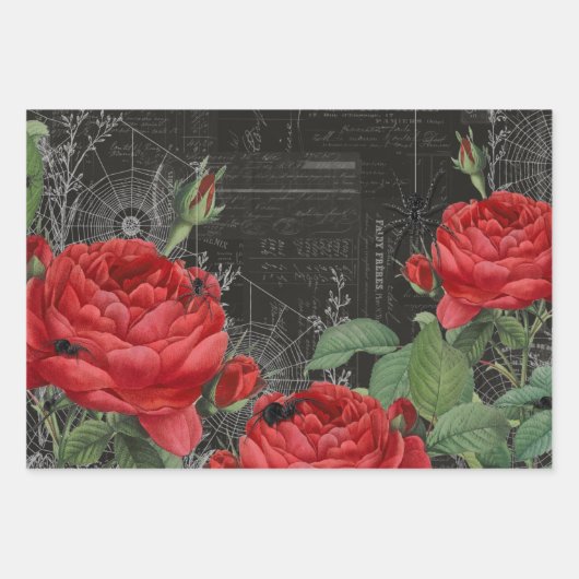 3 Spider Web Roos Halloween Collage Ephemera Blad Inpakpapier Vel (Voorkant)