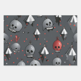 3 st. Creepy Christmas Skull inpakpapier