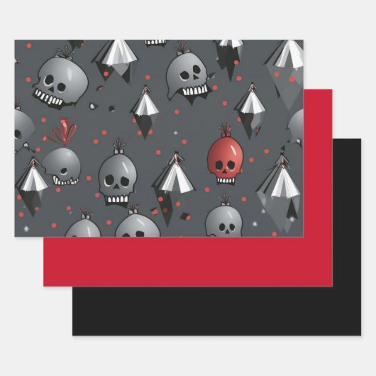 3 st. Creepy Christmas Skull inpakpapier (Set)