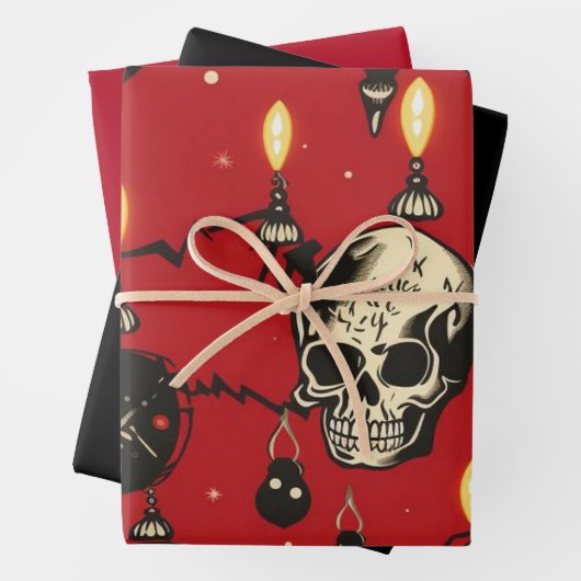 3 st. Feestelijke schedel wrapping sheet set Inpakpapier Vel (In situ)