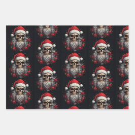 3 st. Santa Skull Wrapping Set Inpakpapier Vel