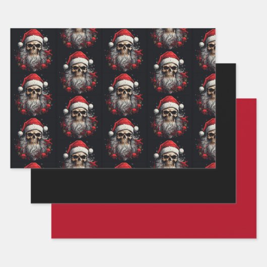 3 st. Santa Skull Wrapping Set Inpakpapier Vel (Set)