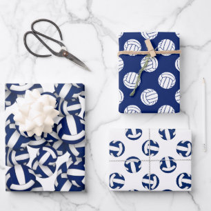 3 st volleybal patronen coördinerend blauw wit inpakpapier vel
