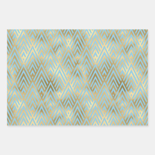 3 Stijlen met gouden, Blauwgroen en lichte blauwe  Inpakpapier Vel (Voorkant 3)