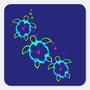 3 Stropdas geverfde honingschildpadden Vierkante Sticker