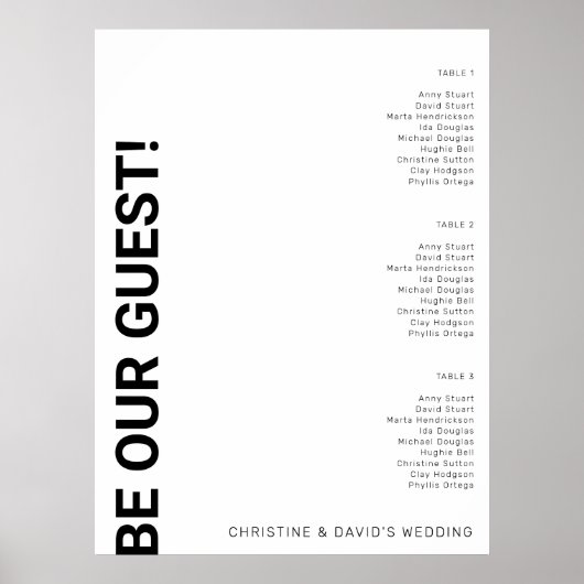 3 tabel Simple White Wedding Seating Chart Poster (Voorkant)