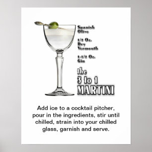 3 tot 1 (Wet) Martini Cocktail Recipe Art 16 "x20" Poster