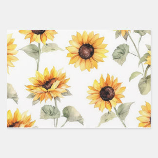 3 Unieke design van zonnebloem met patroon Inpakpapier Vel
