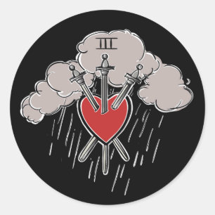 3 van Swords Love Heart Tarot Illustration Three Ronde Sticker
