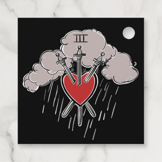 3 van Zwaarden Liefde Hart Tarot Illustratie Drie Bedankjes Labels (Achterkant)