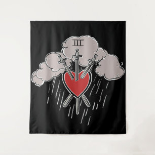 3 van Zwaarden Liefde Hart Tarot Illustratie Drie Wandkleed