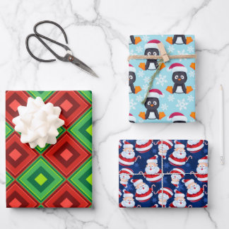 3 vellen kerstthema inpakpapier
