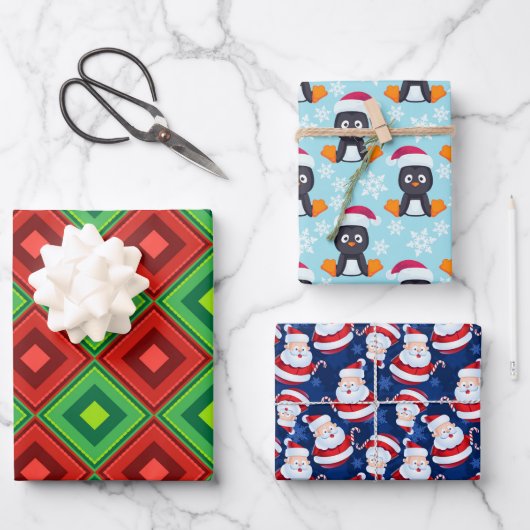 3 vellen kerstthema inpakpapier (Voorkant)