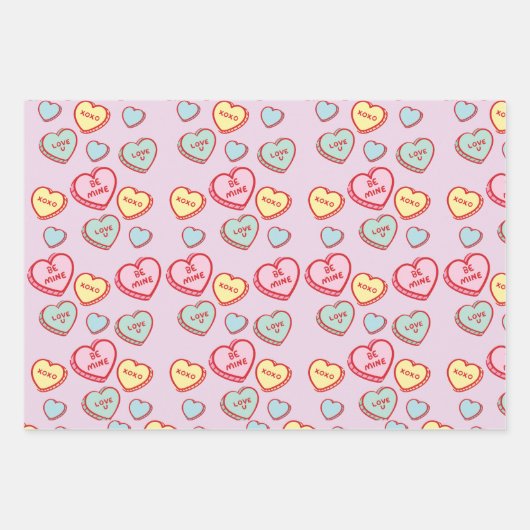 3 Verschillend roze rood hartpatroon Inpakpapier Vel (Voorkant 2)