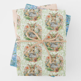 3 Verschillende paashaas lente tijd cadeau Inpakpapier Vel