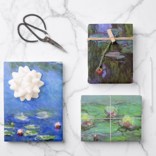 3 verschillende waterlistraten door Claude Monet Inpakpapier Vel