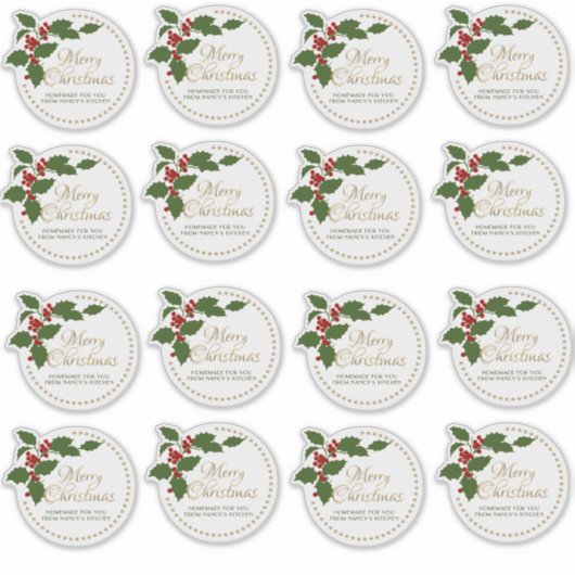 3" Vrolijk Kerstmis Holly & Berry Food Gift Tin Sticker (Voorkant)