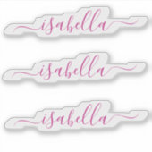3 waterdichte magenta Roze Script Name Water Fles Sticker (Voorkant)