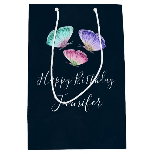 3  Waterverf Butterflies Birthday Medium Cadeauzakje (Voorkant)