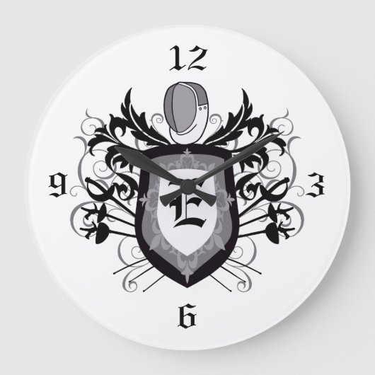 3 Weapons Crest Grey Fencing Clock Grote Klok (Voorkant)