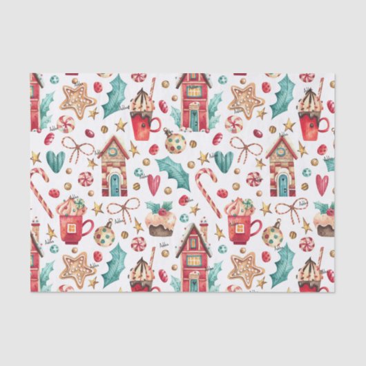 3 Weefselbladen, Naam op Magic Christmas Pattern Tissuepapier (Voorkant)