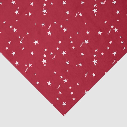 3 Weefselvellen, Naam op Rode & Witte Sterren Patr Tissuepapier (Detail)