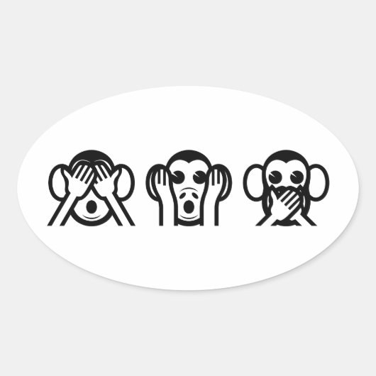 3 Wise Monkeys Emoji Ovale Sticker (Voorkant)