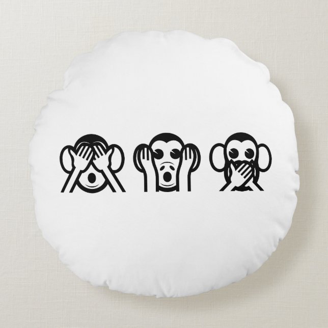 3 Wise Monkeys Emoji Rond Kussen (Voorkant)