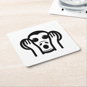 3 Wise Monkeys Kikazaru 聞 ざ horen る GEEN Kwaad Emo Vierkante Kartonnen Onderzetter