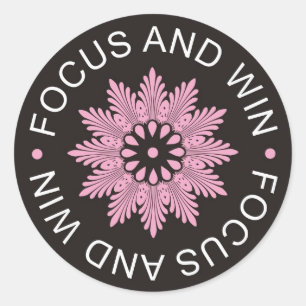 3 woordcitaten ~focus en win ~motivatie ronde sticker