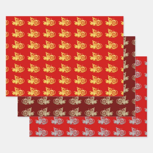 3 WP Chinese papieren rattenvruchten Kies Kleur Inpakpapier Vel (Set)