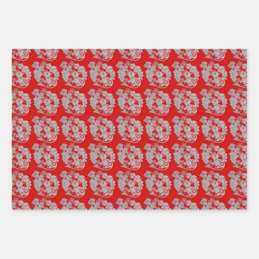 3 WP Chinese papiersnit Rat met druivenKies Kleur Inpakpapier Vel (Voorkant 3)