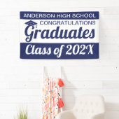 3 x 5' blauw en wit gefeliciteerd afgestudeerden spandoek (Insitu)