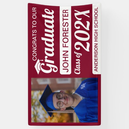 3' x 5' Rood & wit, Afstuderen met foto Spandoek (Verticaal)