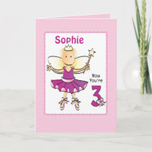 3 Year Old Cute Ballerina Cartoon Pink Birthday