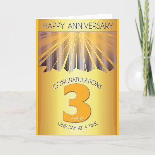 3 Year Sober Anniversary | Golden Ray 12 Step Kaart (Voorkant)