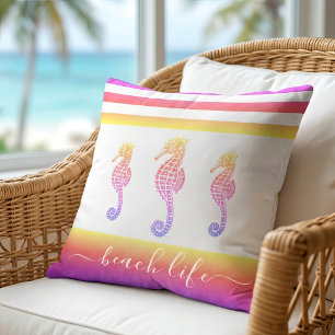 3 zeepaarden roze paarse ombre strand levensstijl kussen