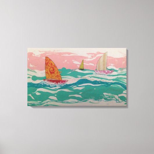 3 zeilboten op het water - Mixed Media art Canvas Afdruk (Voorkant)