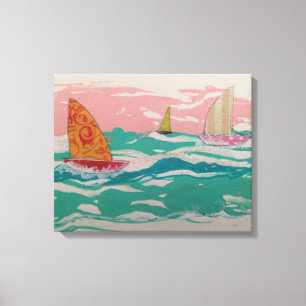 3 zeilboten op het water - Mixed Media kunst Canvas Afdruk