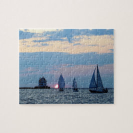 3 Zeilboten op Sunset Puzzle Legpuzzel