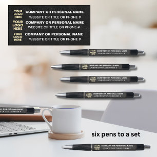 3-zijdige Logo Business Black Leather Texture Naam Pen
