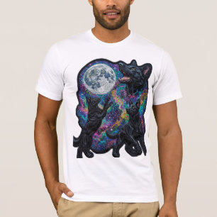 3 Zwarte Hond Maan Borduurwerk Esthetisch Grafisch T-shirt
