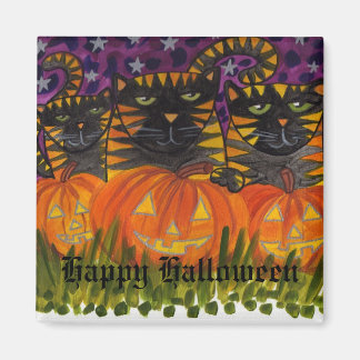 3 zwarte katten & hun pompoenen Happy Halloween! Magneet