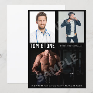 3 Zwarte Sjabloon foto Mannelijke model Actor Zed  Kaart