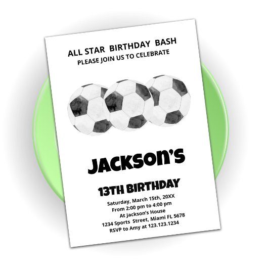 3 zwarte witte Voetbal Birthday-uitnodigingen Kaart