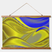 3D Abstract in Gold Yellow Blue Hangend Wandkleed (Voorkant)